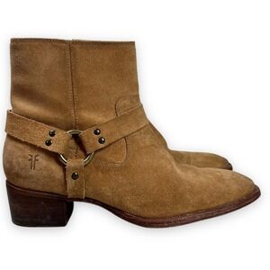 Frye Suede Harness Boots Women Size 6.5‎ B Sand Ankle Square Toe Biker Moto
